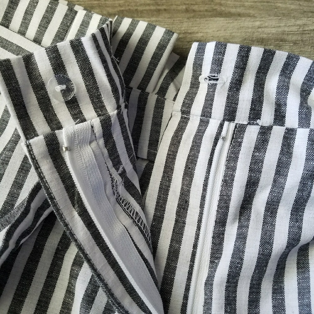 BLACK Paper Bag Stripe High-Waisted Belted Shorts. - Picture 3 of 5